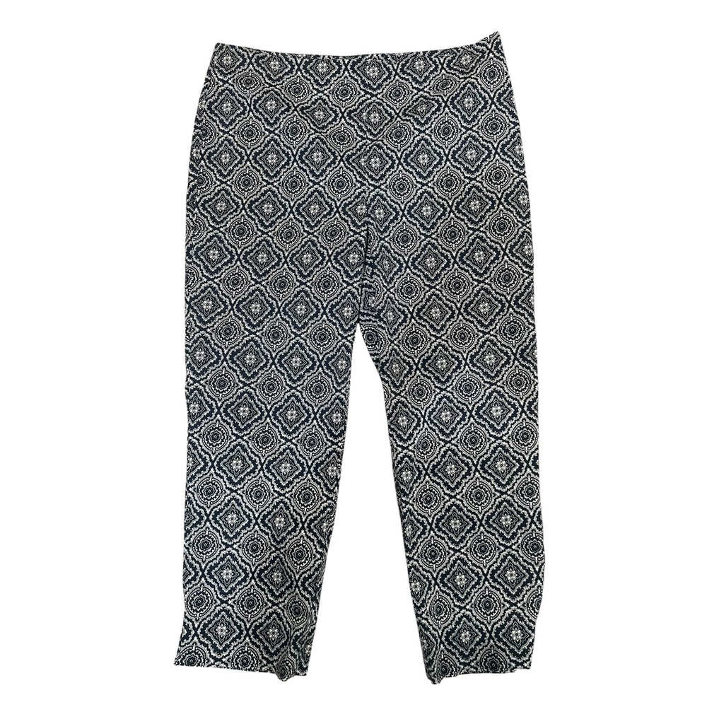 Talbots Medallion Cotton‎ Crop Pants Nautical Navy White Side Zip Preppy Boho 14
